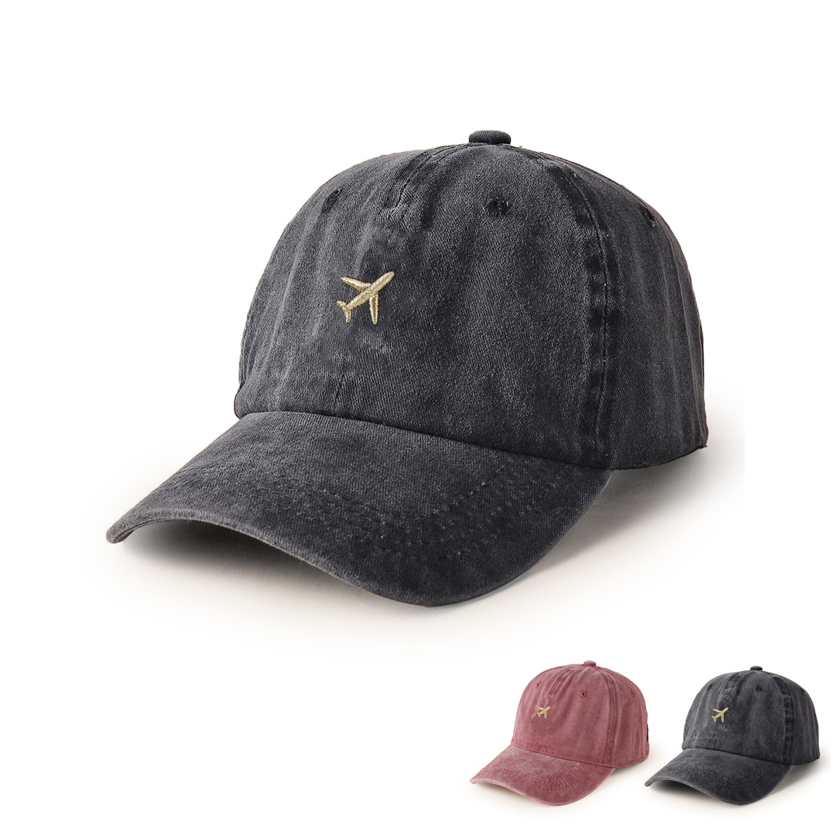 Unisex Retro Solid Color Airplane Embroidery Baseball Cap display picture 1