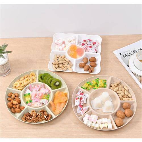 Wheat straw fruit plate, round multi-grid snack plate, square multi-grid melon seed snack snack fruit plate