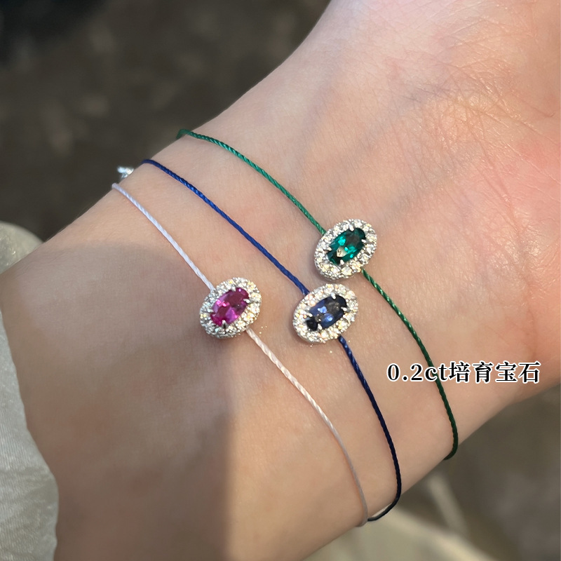 Spring and Summer Seiko Silver Emerald Woven Rope Bracelet Set with Emerald Sapphire Oval Diamond Rope Live Explosions