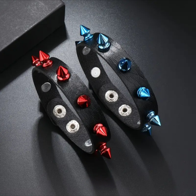 Cross-Border Hot Selling Fashion Colorful Pointed Rivet Bracelet Street Photography Personalized Punk Leather Bracelet Couple Wrist Strap Jewelry Cross-Border Hot Selling Fashion Colorful Pointed Rivet Bracelet Street Photography Personalized Punk Leather Bracelet Couple Wrist Strap Jewelry
