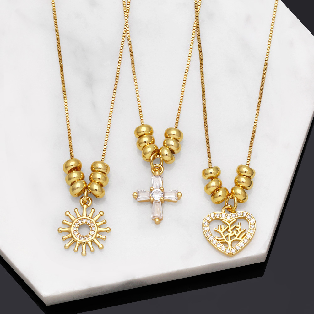 Fashion Zircon Inlaid Cross Heart Sun Clavicle Chain Necklace Wholesale