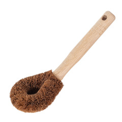 2F Natural Coconut Fiber Pot Scrubber Wooden Handle Plastic Handle Wall-Mountable Pot and Pan Washing Brush Kitchen Long Handle Heat Resistant Cleaning Brush