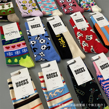 2024爆款新款HappySocks彩色袜子女春秋ins潮网红款中筒外穿潮袜z