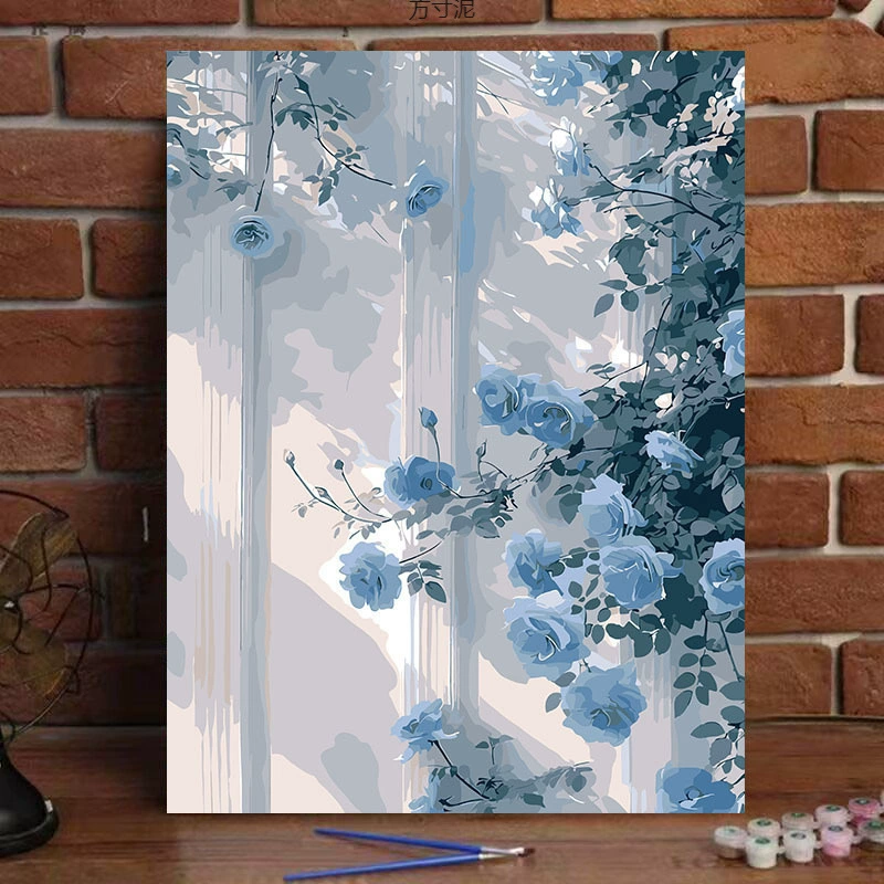 DIY numeric oil painting rose coloring hand-painted simple floral living room decoration wall hanging factory wholesale
