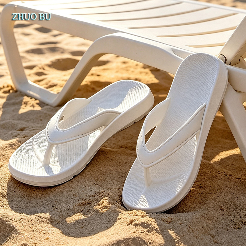 Q Elastic Flip-Flops for Women Summer Outer Wear Flats-Soled Eva Sandals Soft-Soled Beach Shoes Home Bathroom Couple Flip-Flops