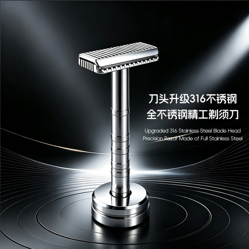 Factory direct supply of all stainless steel safety razors, 316 blade head, vintage manual razor with double-sided blades and anti-slip design