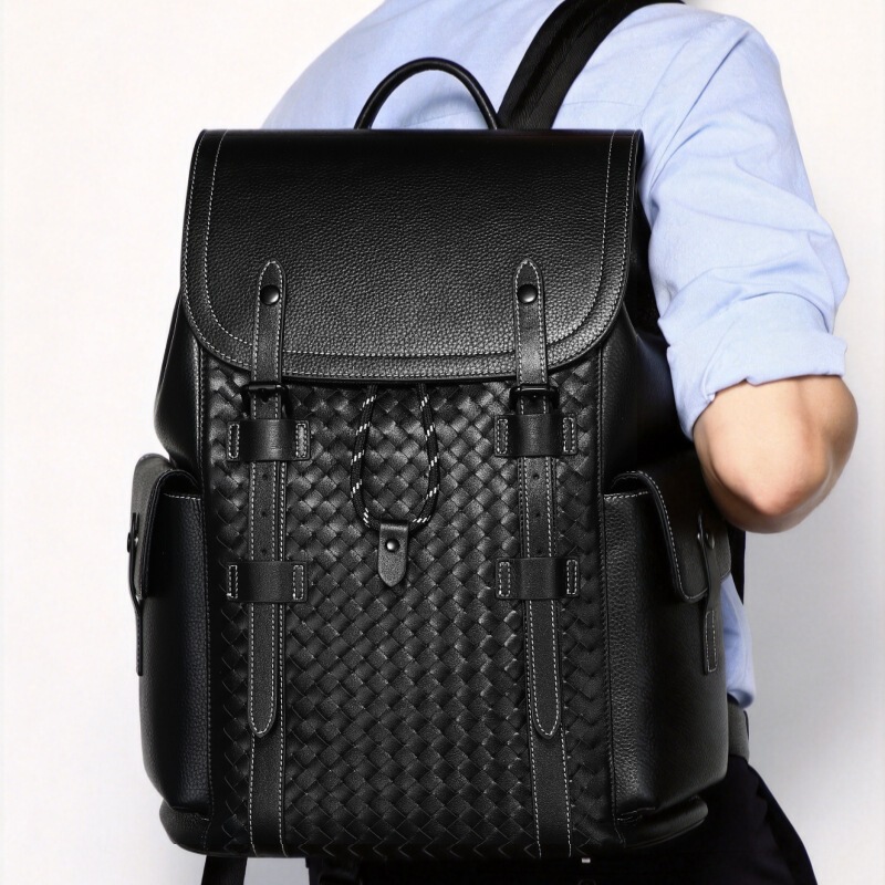 New Style Men's Genuine Leather Backpack with Large Capacity, 15inch Laptop Bags, Lightweight Travel Backpack