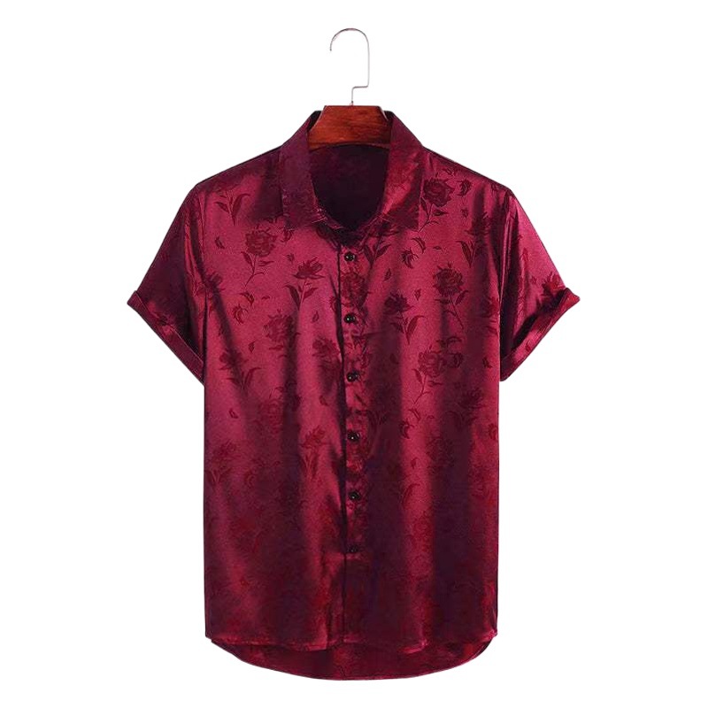 2023 transfronteriza Amazon popular camisa de manga corta de alta gama de moda elegante jacquard forjado jacquard botón de solapa hombres