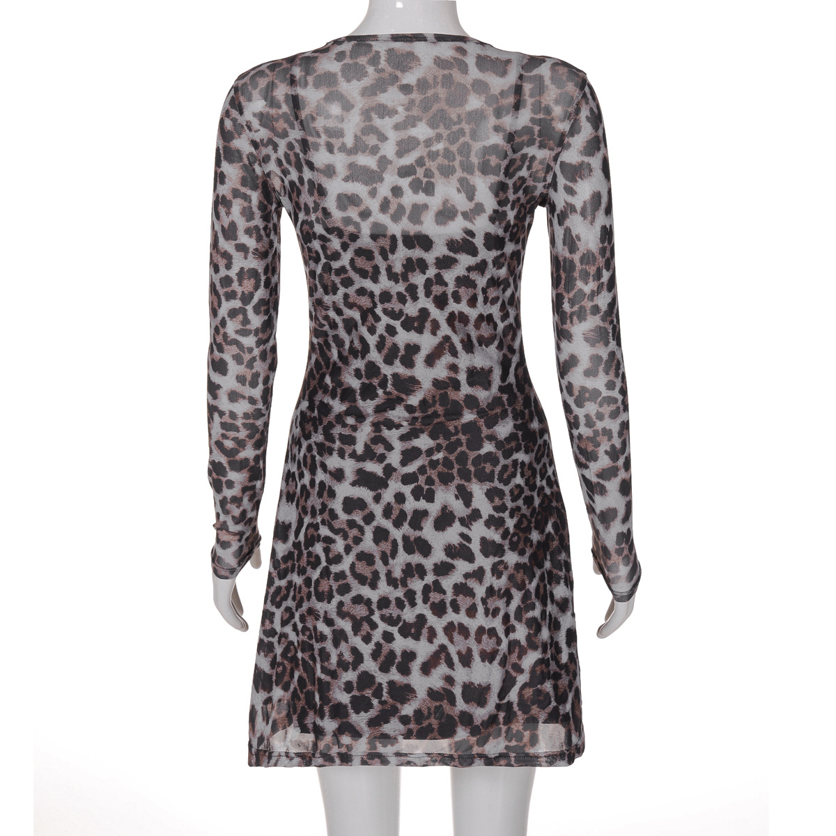 Women Autumn Personality Leopard Print Printed Mesh See through Dress 8 Women Autumn Personality Leopard Print Printed Mesh See through Dress