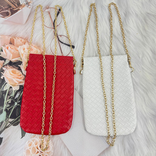 Woven Pattern Mini Automatic Closure Portable Mobile Phone Storage Bag Cable Wired Headset Protection Bag