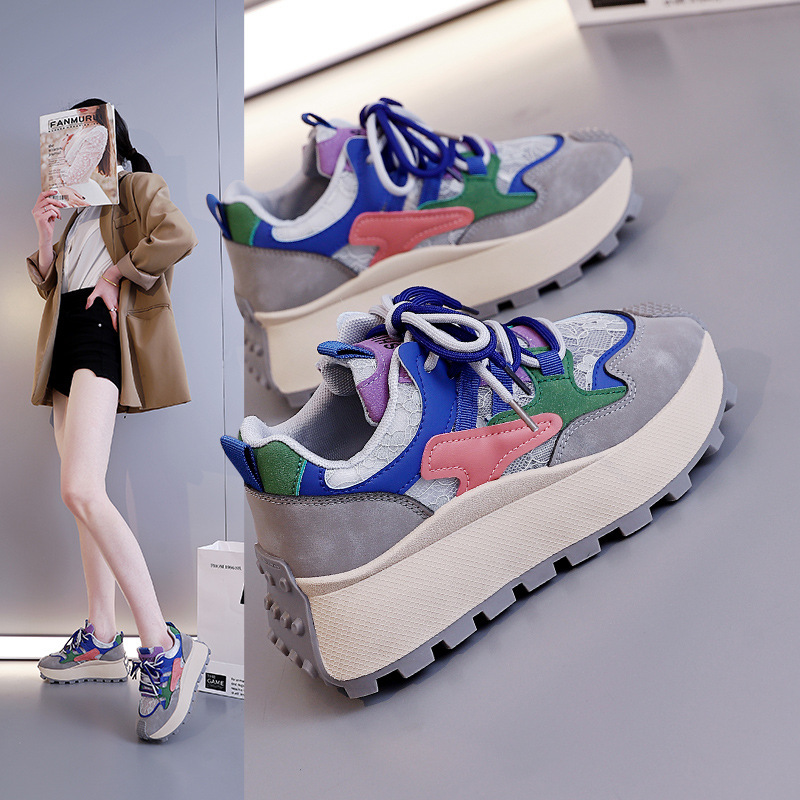 2025 Spring Thick-soled Colorful Torre Shoes Women's Colorblock Harajuku Student Casual Single-layer Shoes Thick-soled Height-increasing Sports Trendy Shoes