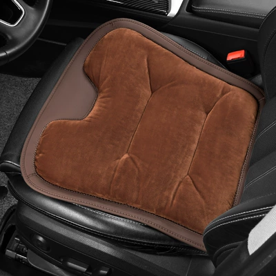 Winter short velvet warm car seat cushion fleece-lined three-piece single-piece car seat cushion seat cushion rear car cushion winter (Wool pad) - front-row-leaflet-chestnut-brown