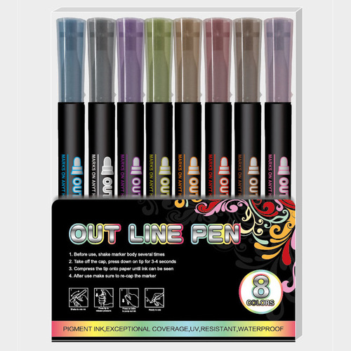 Fantasy double line outline pen 8 colors 12 colors set DIY highlighter outline pen student painting two color marker pen