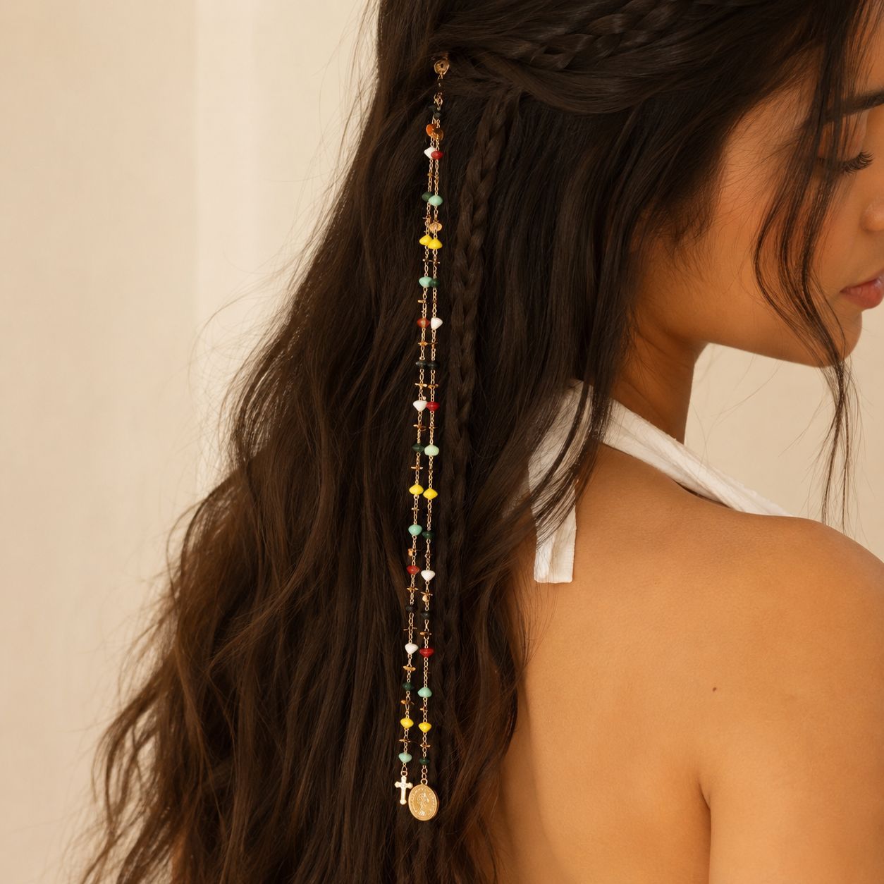 Bohemian colorful beaded hair chain, braided hair pendant with tassels, holiday ethnic style braid decoration chain