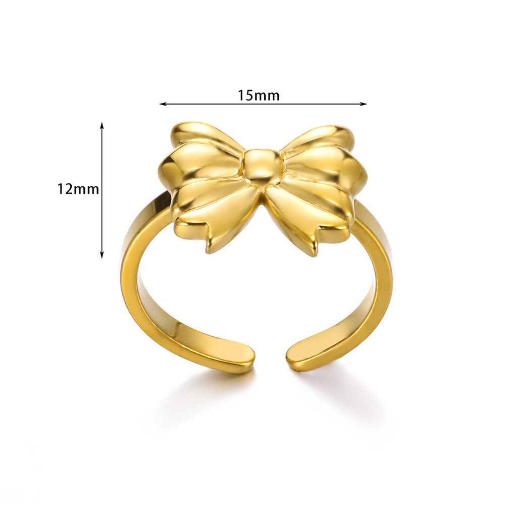 5g Weight 0.03µm-0.05µm Gold Plating Thickness PVD Coated Gold Plating Process 18K Real Gold Plated Plating Material Stone-Free Inlay Material Open Rings Classification 1 Piece Quantity Holiday, Daily Occasion 304 Stainless Steel Material Bow Knot Pattern All Seasons Season Women's Gender Vacation, Simple Style Style Waterproof Non Tarnish Craft PVD Coated Real Gold Plated Bow Knot 304 Stainless Steel Vacation Simple Style Waterproof Non Tarnish Open Rings 6