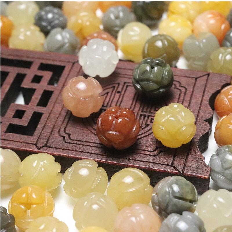 Jade Lotus Beads 10.13mm Natural Yellow Dragon Jade Scattered Beads Jade Jewelry Accessories Topaz Lotus Beads