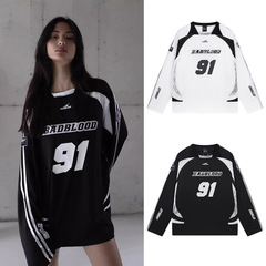 韓国ニッチ Badblood レター刺繍アメリカンレトロルーズ長袖ジャージホットガール Tシャツトップ女性のトレンディな