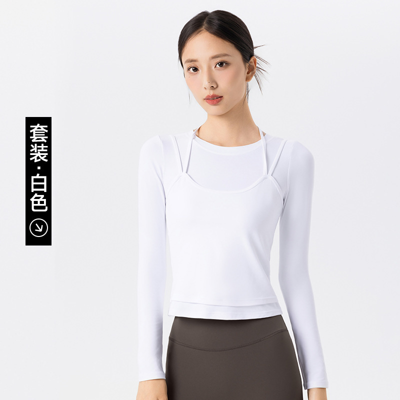 跨境裸感瑜伽服套装高级感女双肩带挂脖吊带背心叠穿运动健身上衣|undefined