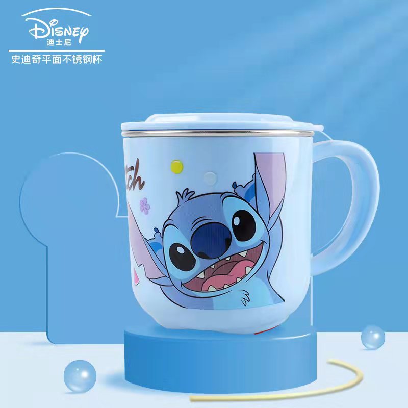 Taza de acero inoxidable para niños de Disney Taza de agua para niños Taza de agua para bebés Taza de leche casera anticaídas Set de cubiertos para bebés