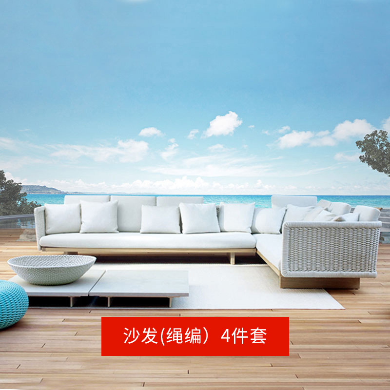 Sofá de ratán combinación patio al aire libre jardín terraza ocio nórdico al aire libre teca silla de ratán sofá