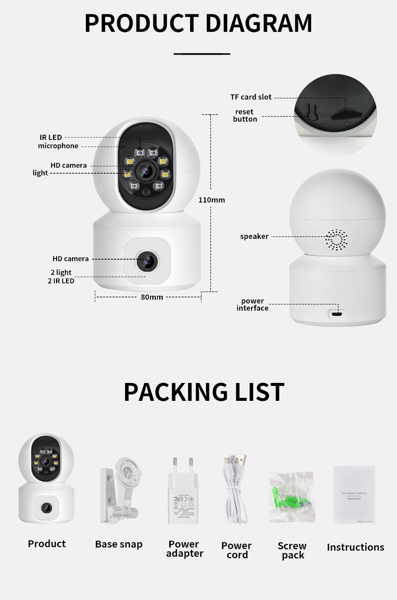 ICSEE çift lens WIFI gözetim kamerası, motorlu başlık