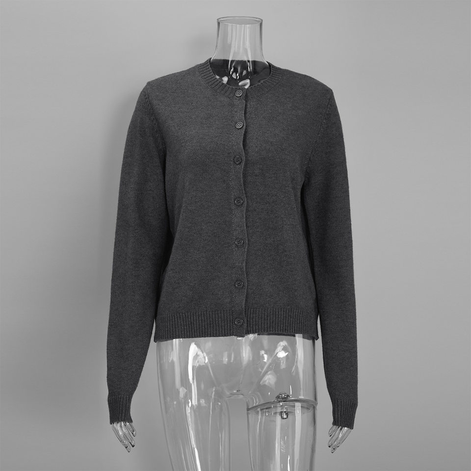 Áo cardigan len dệt kim cổ tròn dáng rộng phong cách Âu Mỹ — Màu vàng nhạt, Màu đỏ sẫm, Xanh ô liu, màu xám chi tiết 12