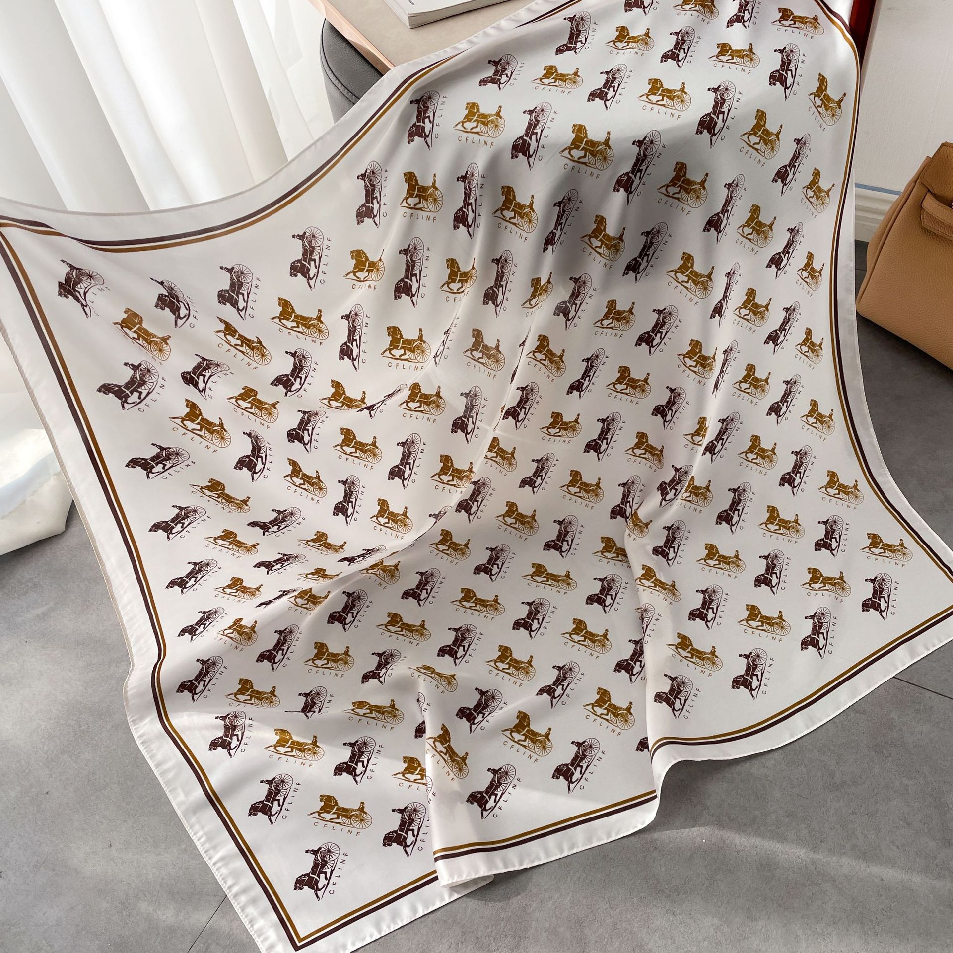 Nuova sciarpa quadrata 90 Sciarpa di seta imitazione Scialle decorativo stampato da donna Sciarpa sottile in raso di moda coreana_voghion.com