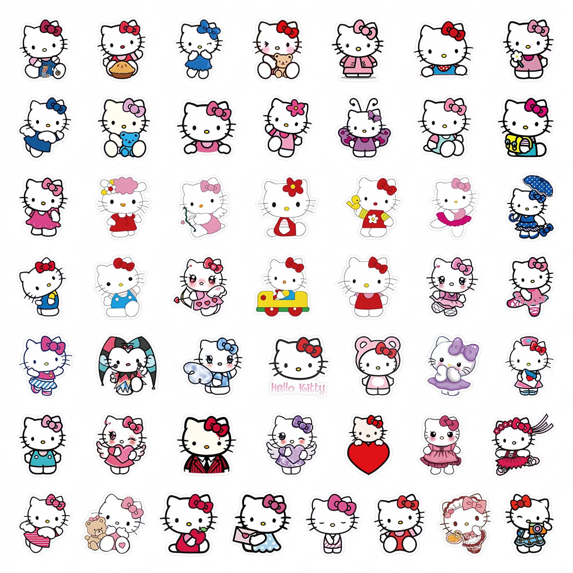 Водонепроницаемый набор наклеек (Hello Kitty), ПВХ, 50 шт, по 4–6 см, яркие цвета