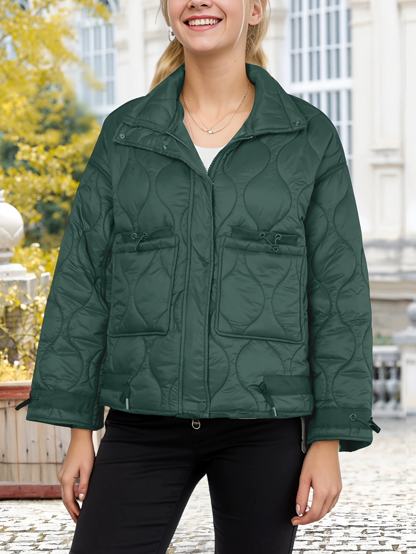 Women'S Oversized Quilted Zip Up Puffer Jacket With跨境