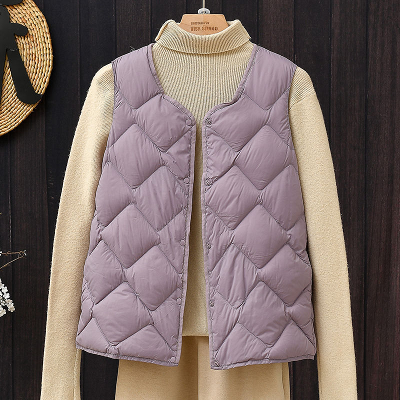 Otoño y invierno nuevo estilo de diamante GYUNDO damas chaleco de pluma corto moda de mujer V cuello con chaleco ligero abrigo