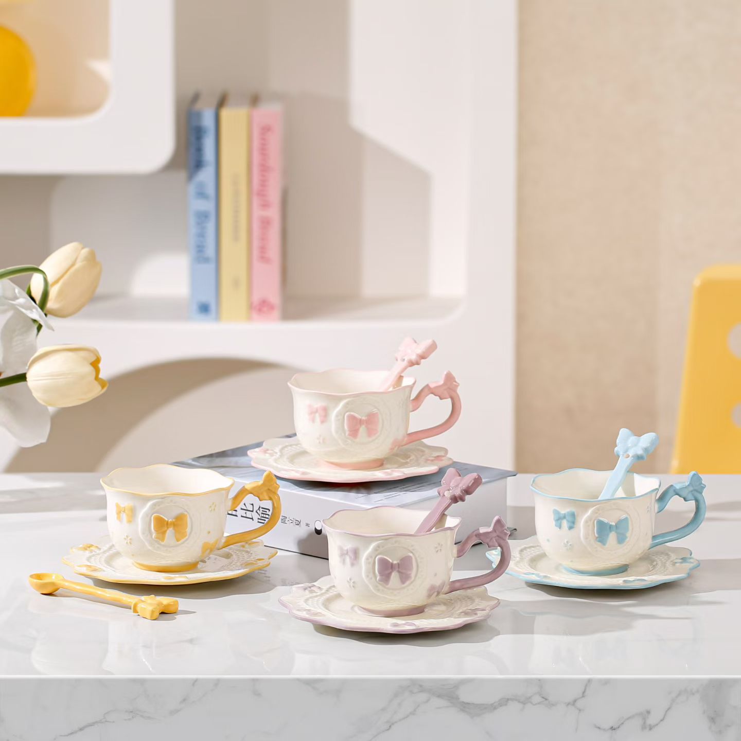 Alto valor nominal de arco nórdico cerámica taza de plato combinación de taza de café de oficina de chicas taza de regalo de mano