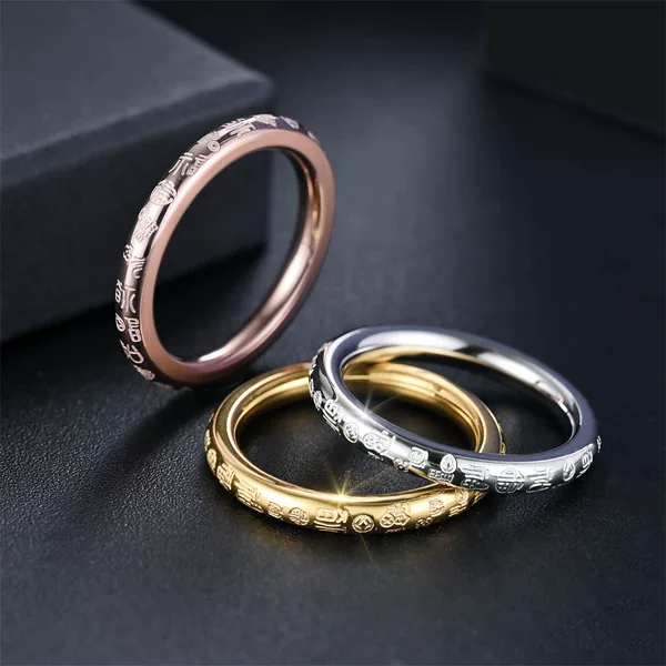 Cnc Carved High-End Titanium Steel Ring with Blessing Characters for Women Ins Trendy 18K Gold Accessible Luxury Fashion Couple Ring Hand Jewelry