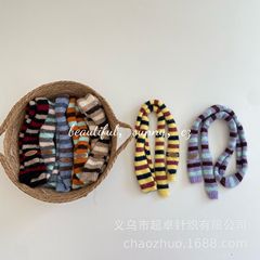 INS风复古搭配叠穿条纹提花针织儿童小围巾细窄腊肠围巾