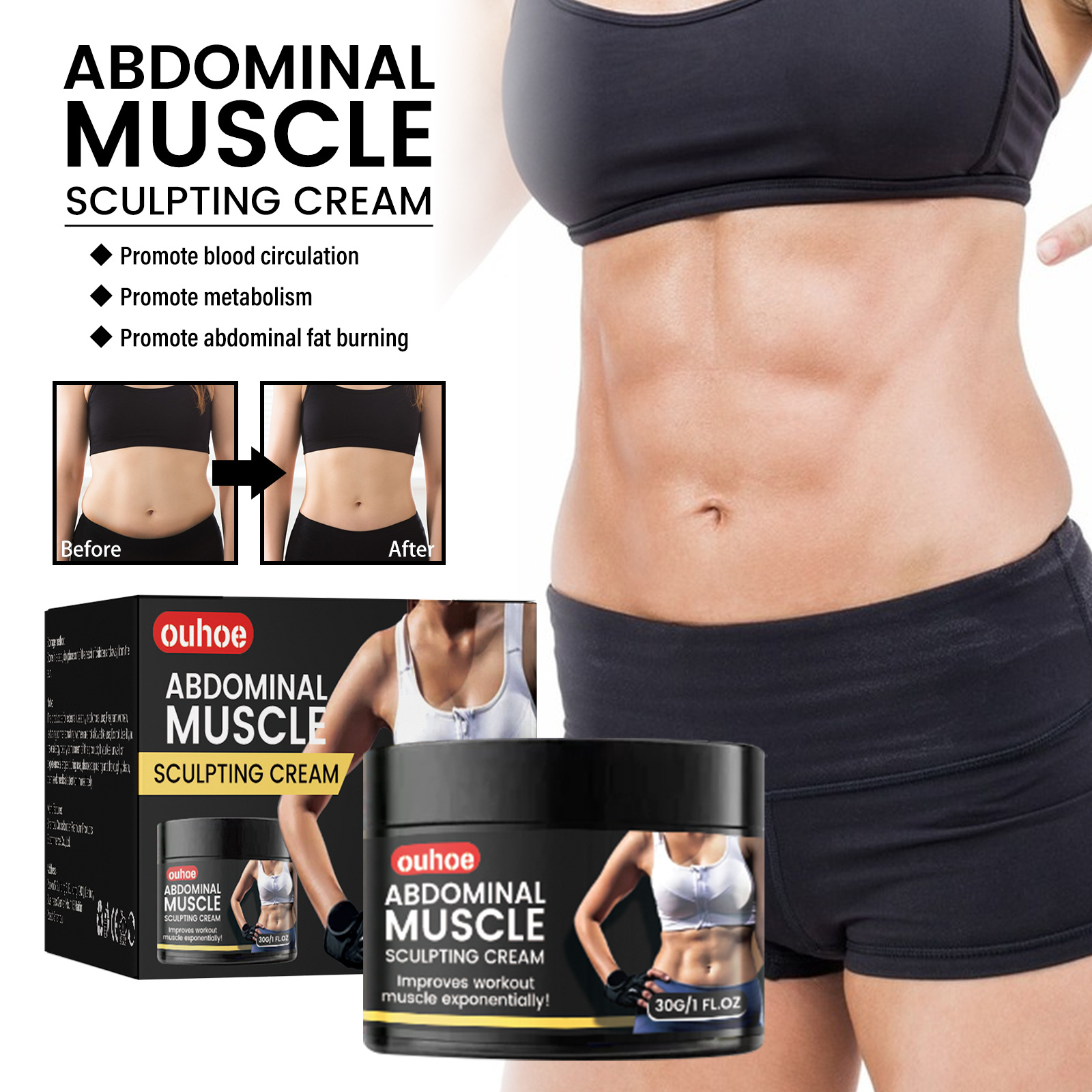 OUHOE Crema Rassoda le linee muscolari e rafforza la linea del gilet Esercizio fitness modellante addominale_voghion.com