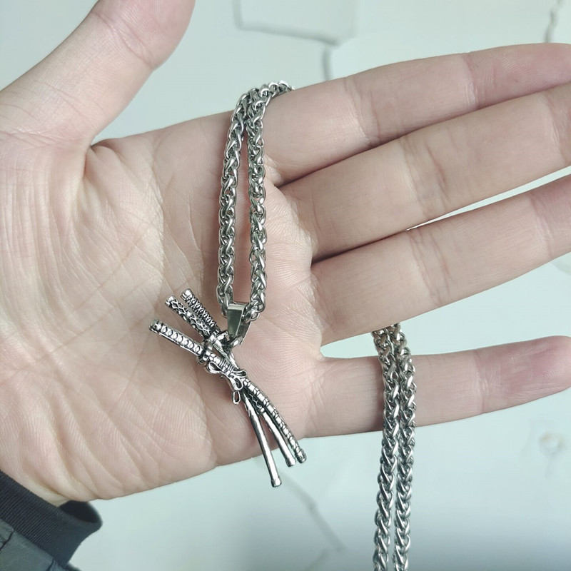 Anime Three Knife Sword Flow Pendant Necklace For Men And Women_voghion.com