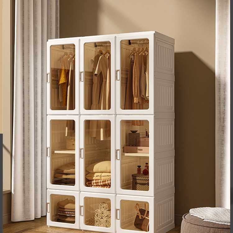 蚂蚁盒子免安装衣柜简易约布衣柜家用卧室出租房现代塑料组装柜r^