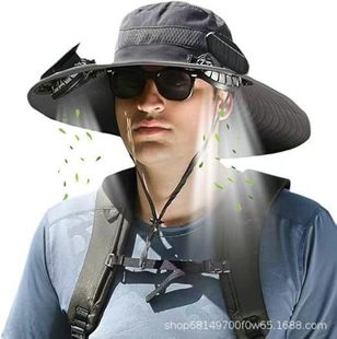 2025 Solar-Powered Double Fan Sunshade Fisherman's Hat for Outdoor Activities, Uv Protection, Large Brim, Breathable and Sun-Protective