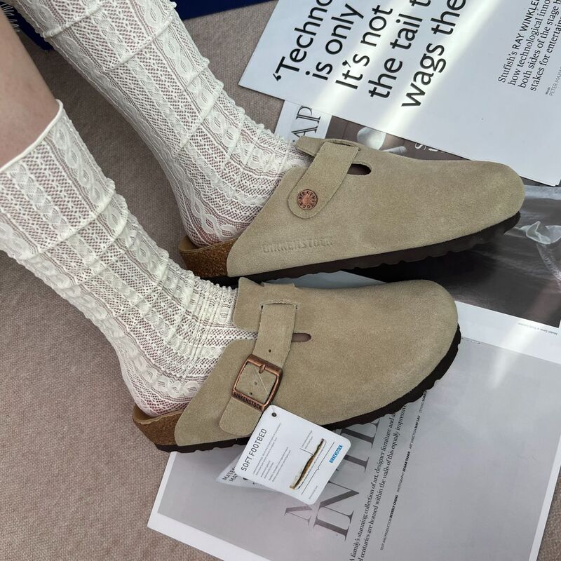 Foreign Trade Bk Birkenstock Shoes, All-Cowhide Leather, Cork Sole, Semi-Covered Thick-Soled Sandals, Birkenstock Shoes, Unisex Thick-Soled Soft Shoes Foreign Trade Bk Birkenstock Shoes, All-Cowhide Leather, Cork Sole, Semi-Covered Thick-Soled Sandals, Birkenstock Shoes, Unisex Thick-Soled Soft Shoes