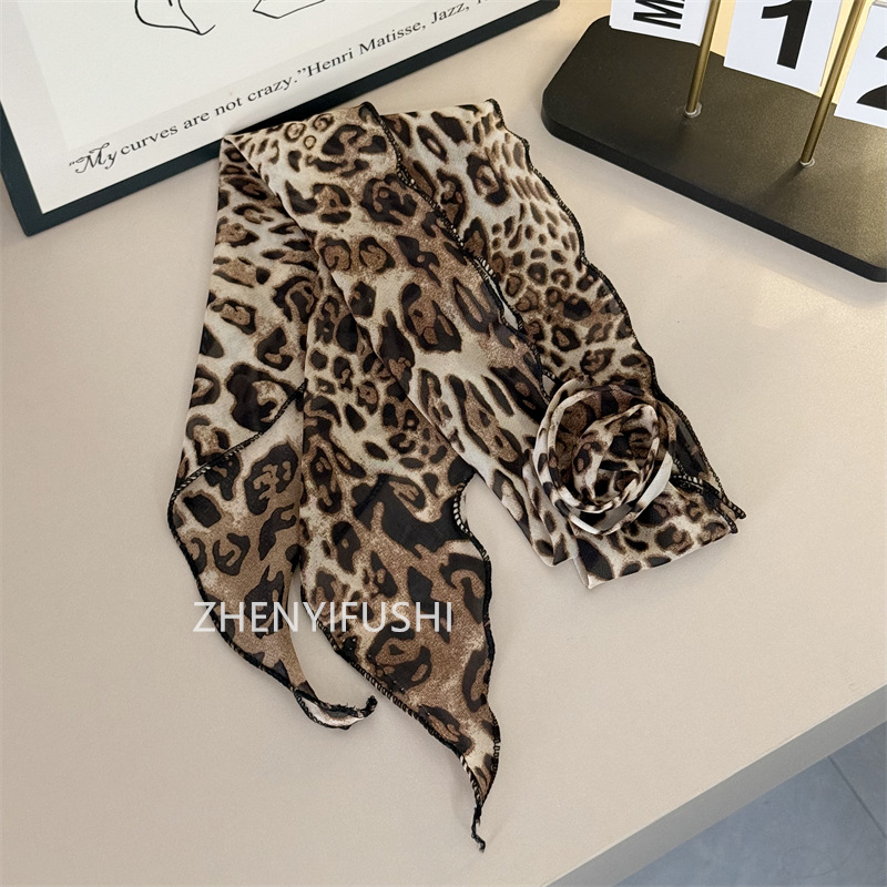 실크 스카프 + 플라워 [레오파드 원색]