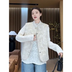 新中国式国風重工ジャカードベスト女性2025春の新型のゆったりした百合は袖なしの上着を重ねて着ます。