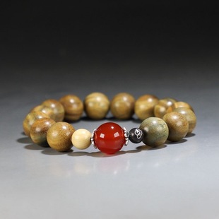 Original Natural Green Sandalwood Bracelet Five Elements Color Red Jade Boxwood Black Sandalwood Couple Bracelet Men and Women Buddhist Beads Sandalwood
