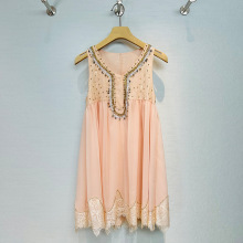 miu缪高版本蕾丝拼接无袖吊带裙手工缝钻清纯甜美雪纺连衣裙夏季