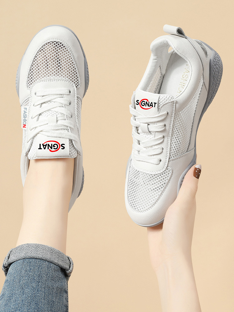 Giày sneaker nữ da thật trắng lưới thoáng khí đế mỏng mùa hè 2025 — Gạo xám L1070KAY, TrắngL1070KAY