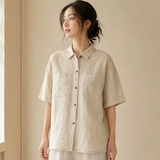 老钱风高级感短袖衬衫女夏季通勤百搭衬衣休闲宽松棉麻上衣薄款