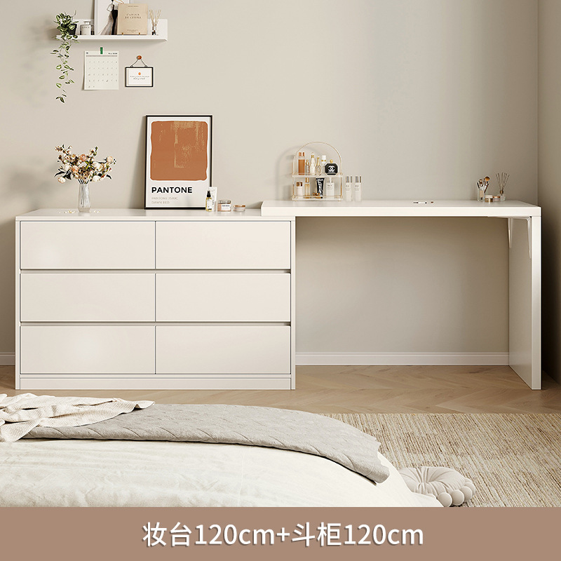 Tocador Dormitorio Simple y moderno Estilo Crema Escritorio de computadora Cuchilla Estuche de tocador Mesa de maquillaje de esquina al final de la cama de una pieza