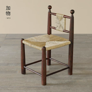 中古风实木草藤编织夏克餐椅 侘寂风民宿咖啡厅设计师复古靠背椅