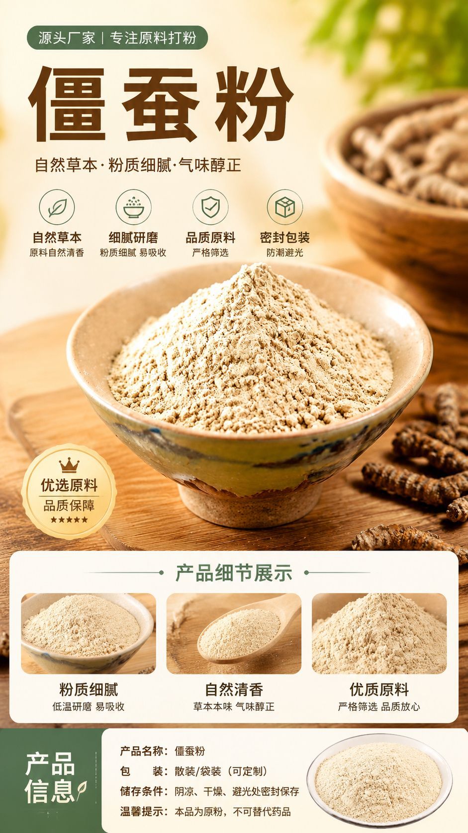 Jiang Can Powder (Bombyx batryticatus) — Dried Silkworm Powder, External & Foot Soak Use overview