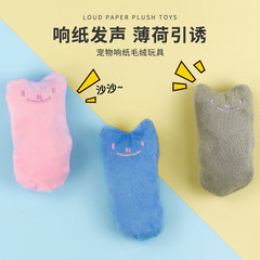 ペットの猫は紙のおもちゃのぬいぐるみを鳴らします。