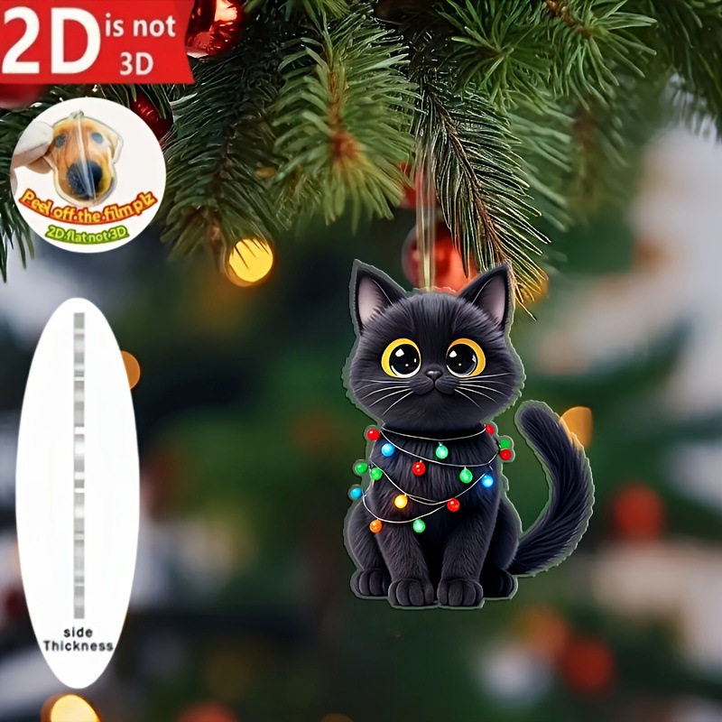 2D平面黑猫圣诞树装饰品平亚克力悬挂装饰家居树木礼物装饰