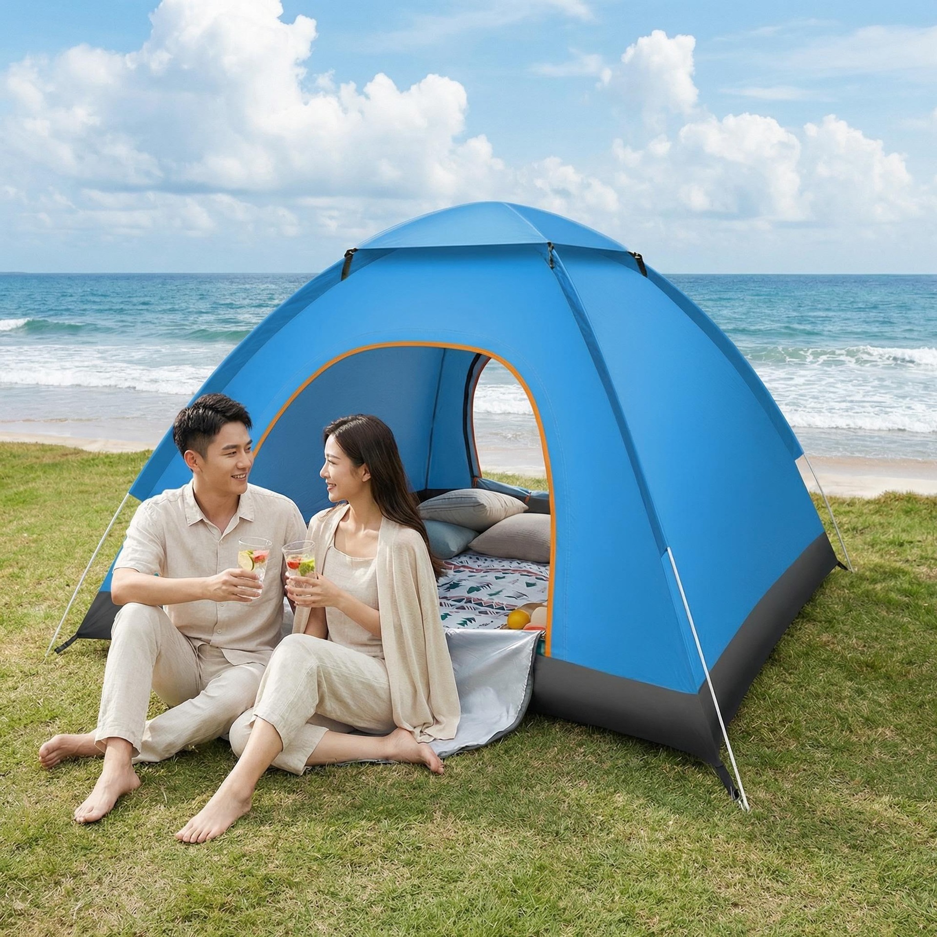 One-Second Quick-Open Tent, No Need for Setup, Sun Protection, Rainproof, Heat Insulation, 1-4 Person Camping Portable Folding Beach Tent